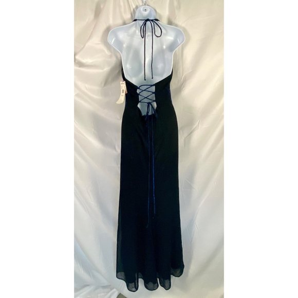 Blondie Nites Womens Midnight Blue Halter Neck Dress with Rhinestone Embellishme - Picture 6 of 10
